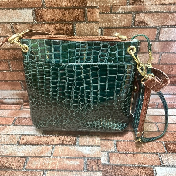 Samantha Brown Green and Brown Crocodile Embossed Bag Crossbody - Picture 3 of 11